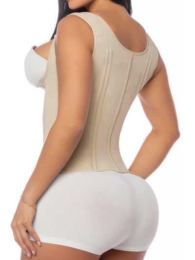 YIANNA Waist Trainer for Women Tummy Control Underbust Hourglass Corset Waist Cincher Vest Sport Girdle with Zipper and Hooks,YA7293-Beige-M
