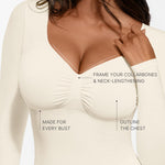 FeelinGirl Compression Shirt Women Shapewear Tummy Control Body Shaper Long Sleeve Slimming V Neck Top White Small