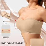 OEAK Supportive Strapless Bras for Women Push Up Wireless Bandeau Bra Non Slip Seamless Bras Comfortable Padded Bralette Nude M