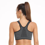 Women's Zip Front Sports Bra - Wireless, Post-Surgery, Padded, Racerback, Workout Gym Yoga Bras - 3 Pack (Large, Black+Grey+Light Blue)