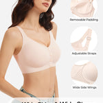 Gailife V Neck Front Closure Bras for Women Wireless Full Coverage Mastectomy Bralettes Comfortable Seamless Everyday Bra, Skin, XL
