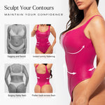 Popilush Leather Bodysuits for Women Tank Tops Faux Leather Tummy Control Shapewear Lace Thong Body Shaper