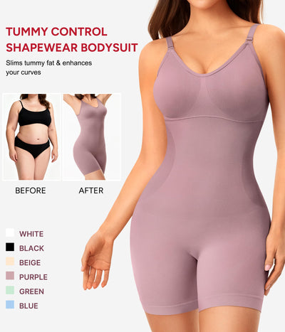 Nebility Women's Shapewear Bodysuit Tummy Control Body Suit Built in Bra Tank Camisole Seamless Mid Thigh Body Shaper