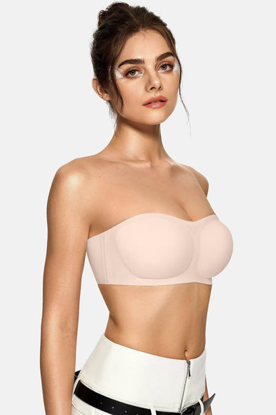 Vertvie Womens Strapless Bra Jelly Push Up Seamless Bandeau Bra Wireless Non Slip Silicone Tube Top Bras Padded Bralette(Nude,Small)