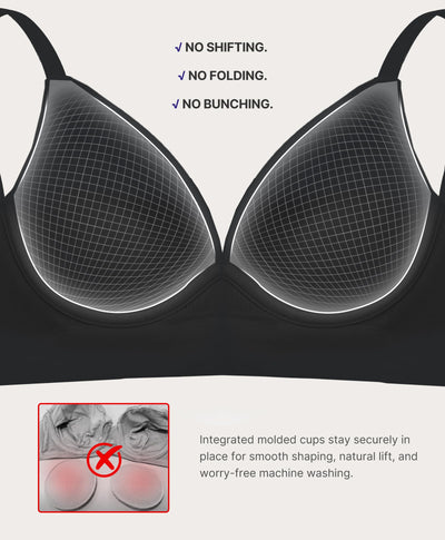 SHAPELLX Womens Deep V Bra Push Up Wireless Bras Plunge Unlined Seamless Comforty Bra Everyday Bralette (Large Black)