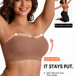 Vertvie Strapless Bra Wireless Non-Slip Push Up Bandeau Bras for Women Full Support Tube Tops Padded Bralette S-Large Breasts(Brown,Medium)