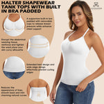 JOYSHAPER Halter Shapewear with Built in Bra Tank Tops for Women Shapewear Camisole V-Neck Halter Cami Shaper with Padded Bra Compression Body Shaper White 2XL