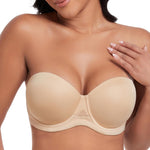 DotVol Women's Plus Size Strapless Bra Full Figure Underwire Contour Beauty Back Multiway Bra(38D, Beige)