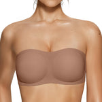 Vertvie Womens Strapless Bra Jelly Push Up Seamless Bandeau Bra Wireless Non Slip Silicone Tube Top Bras Padded Bralette(Coffee,Medium)