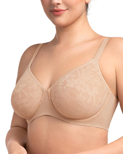 HSIA Minimizer Bra for Women - Full Coverage Seamless Lace Bra Plus Size Underwire Unlined Bra for Heavy Breast Light Beige