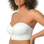HSIA Strapless Bras for Women, Longline Corset for Large Bust Plus Size Supportive Bustier Minimizer Convertible Bandeau, Lace White Style 34DD