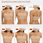 LetsJoli Push Up Strapless Bras for Women Supportive Bandeau Bra Non Slip Wireless No Underwire Padded Tube Bra(Nude,M)