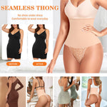 Werena Tummy Control Shapewear Thong for Women High Waisted Body Shaper Underwear Lace Shaping Panties Girdle(B# Beige-3, Small)