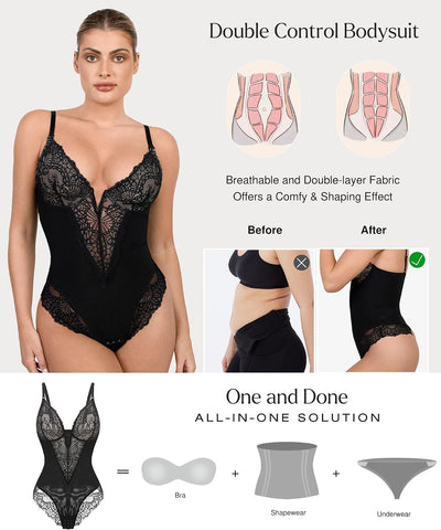 Popilush Shapewear Bodysuits for Women Lace Corset Tops Tummy Control V Neck Sleeveless Body Suit Thongs