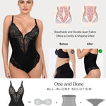 Popilush Bodysuit Shapewear Lace Body Suits Women Tummy Control V Neck Sleeveless Tops Low Back Bodysuits