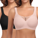 Werena Womens Jelly Wireless Bras Plus Size Minimizer Comfortable Bra Full Coverage Supportive No Underwire Seamless Tshirt Bralette (Black+Pink,4XL)
