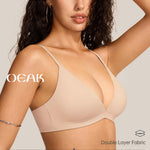 OEAK Womens Comfortable Triangle Bras No Underwire Sexy Plunge Unlined Bralette Pull On Bra Seamless Everyday Tshirt Bras Beige S