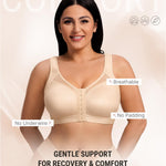 FeelinGirl Compression Bras for Women Post Surgery Front Closure Surgical Bra Wirefree Beige Small
