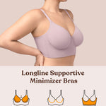 HSIA Bras for Women Minimizer Full Coverage Seamless Plus Size Longline Back Smoothing Unlined Underwire Bra Grey Purple