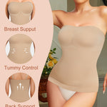ciksob Strapless Shapewear Tank Top for Women Tummy Control Shapewear Long Tube Top Cami Compression Camisole Strapless Body Shaper Beige 2XL