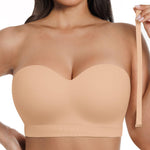 SHAPELLX Strapless Bras for Women Large Bust Supportive Bandeau Tops Seamless No Underwire Bralette Padded Tube Bra Beige