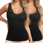 JOYSHAPER Shapewear Camisoles with Built in Bra Tummy Control Shapewear Tank Tops for Women Padded Bras Shaper Cami Black+Black M