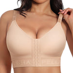 SHAPELLX Compression Bras for Women Post Surgery Front Closure Bras Wireless Mastectomy Bra Adjustable Straps Beige M