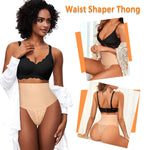 Werena Tummy Control Thong Shapewear for Women Mid High Waisted Body Shaper Underwear Lace Shaping Thong Girdle Panties(#A1 Mid Rise Beige,Small)