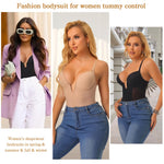 JOYSHAPER Plunge Shapewear Bodysuit for Women Backless Shapewear Mid Thigh Low Back Faja Shapewear Tummy Control Full Body Suits Nude XL