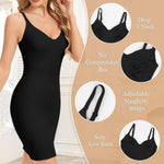 MISS MOLY Shapewear Dress for Women Full Slip under Dresses Tummy Control Body Shaper Seamless V Neck Cami Dress Smoother with Adjustable Spaghetti Strap Black Large