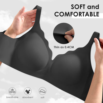 Seamless Wireless Bra for Women with Support - No Underwire Full Coverage Push Up Comfort Bras - Back Fat Smoothing No Wire Bralette for Womens - Padded Soft Lift Bralettes(Black,L)