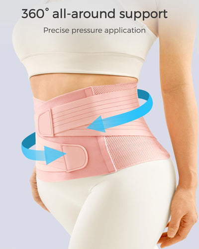 FREETOO Postpartum Belly Band Wrap for Women,Abdominal Binder Post Surgery,for Natural Delivery,C Section Belly Binder Post Partum,Stomach Binder Postpartum with Adjustable Compression,M,Pink