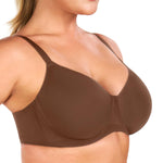 HSIA Minimizer Bra for Women - Air Mesh T-Shirt Full Coverage Seamless Bra Plus Size Underwire Padded Bra for Large Bust Coffee Brown