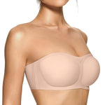 OEAK Womens Strapless Bras Jelly Push Up Bandeau Bra Non Slip Wireless Supportive Padded Bras Seamless Comfortable Tube Bra Skin Medium