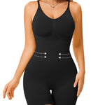 Irisnaya Women Slimming Bodysuits Shapewear Tops Tummy Control Body Shaper Spaghetti Strap Camisole Leotards Bodycon Jumpsuit (Black Mid Thigh, X-Small/Small)