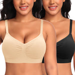 Seamless Jelly T Shirt Bras for Women No Underwire Comfort Wireless Padded Bralettes Soft Support Bras(#01 Black+Beige(Mix Pack)-Spaghetti Strap,Small)