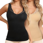 JOYSHAPER Shapewear Camisoles with Built in Bra Tummy Control Shapewear Tank Tops for Women Padded Bras Shaper Cami Black+Nude 2XL