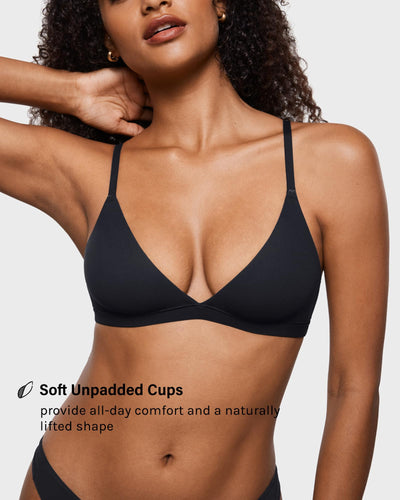 INLYRIC Women's Inbarely Triangle Bralette Plunge Unlined Seamless Bra No Underwire Sexy Comfortable Everyday Black Small
