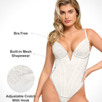 Popilush Shapewear Bodysuit for Women Deep V Neck Sleeveless Lace Corset Bodysuits Tummy Control Tank Tops