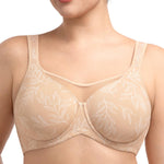 HSIA Minimizer Bras for Women Plus Size, Full Coverage Coolcomfort T Shirt Unlined Bra with Underwire for Heavy Breast, Ivory Beige Leaf Print 38DDD