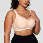 OEAK Womens Wireless Jelly Bras V Mesh Comfortable Bralette Supportive Tshirt Bra No Underwire Seamless Push Up Everyday Bras Nude L