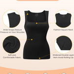 EUYZOU Shapewear Tummy Control Compression Tank Tops for Women Seamless Square Neck Body Shaper Wide Strap Camisole, Black L