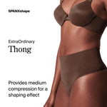 SPANX SPANXshape ExtraOrdinary Thong - Sculpting with Compression - Women's Shapewear Underwear - Recycled Nylon Fabric Blend - Chestnut Brown - Medium