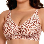 Werena Womens Wireless Jelly Bras Push Up Deep V Seamless Bra No Underwire Supportive Lifting Plunge Everyday Comfortable Tshirt Bralette (Pink Leopard,L)