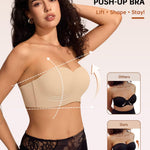 Vertvie Strapless Bras for Women Underwire Push Up Bandeau Top Bra Plus Size Seamless Side and Back Smoothing Padded Bralette(36DD,Nude)