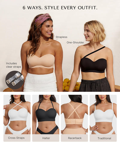 SHAPELLX Strapless Bras for Women Large Bust Supportive Bandeau Tops Seamless No Underwire Bralette Padded Tube Bra Beige