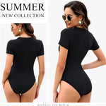 MLYENX 5 Pack Body Suits for Womens Short Sleeve Round Neck Casual Stretchy Basic T Shirt Bodysuit Tops