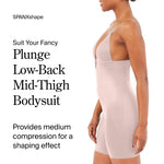 SPANX SPANXshape Suit Your Fancy Plunge Low-Back Mid-Thigh Bodysuit - Comfortable One Piece - Medium Compression - Seamless - Champagne Beige - Medium
