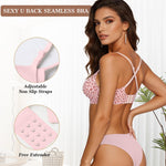 OEAK Womens Wireless Jelly Bras Comfortable Push Up Bra No Underwire Gel Bra Full Support Lift Everyday Seamless Tshirt Bras Pink Leopard 3XL