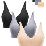 HBselect Jelly Bras for Women No Underwire 3PCS Comfort Wireless Push Up Bras Seamless Scalloped Lift Everyday Bralettes